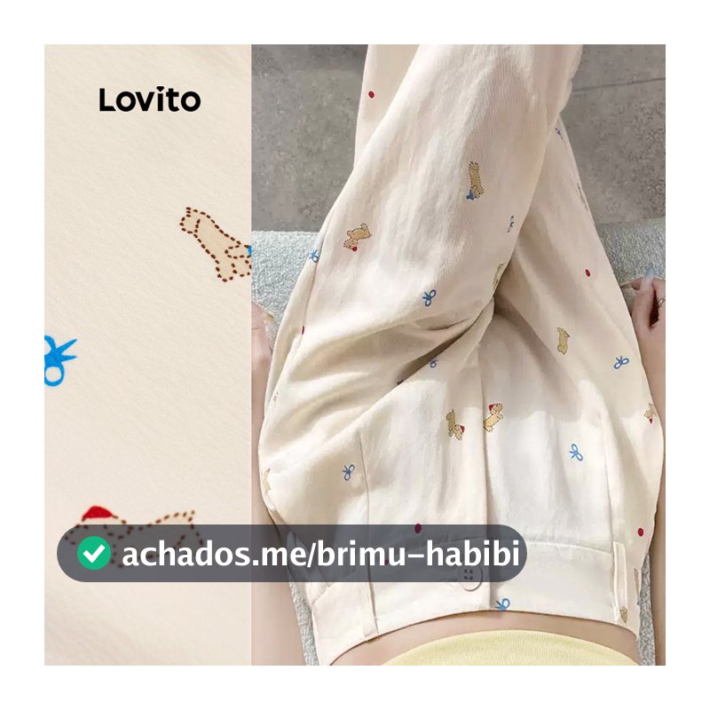 Lovito Casual Calça Feminina Fofa De Verão/primavera Com Bolso Falso Para Todas As Estações Cor Off-white L144AD012
