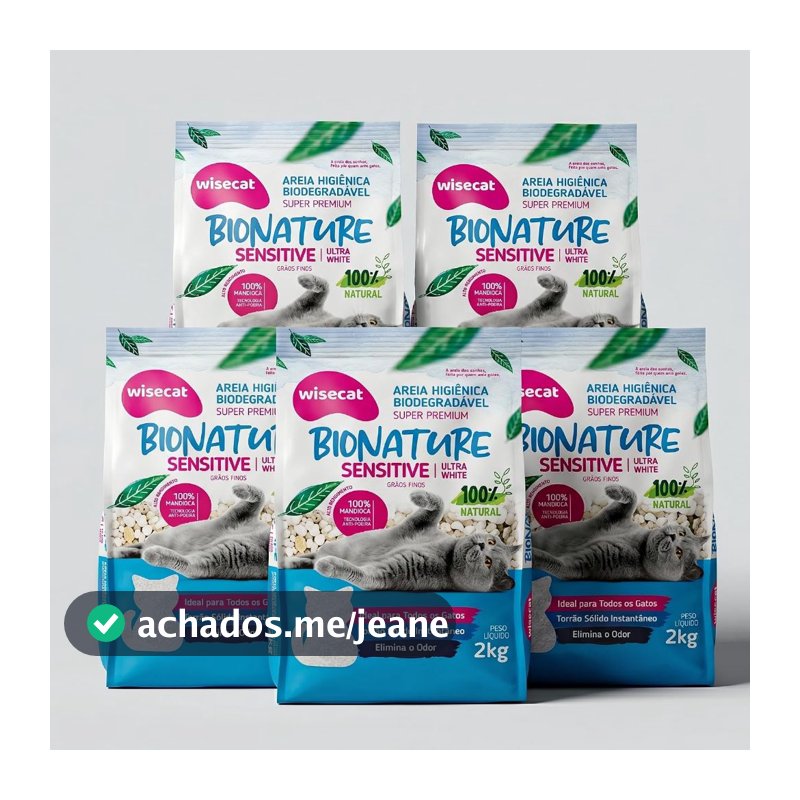 Kit 5 Unidades Areia De Mandioca Para Gatos Wisecat Bionature Sensitive Grãos Finos 2kg