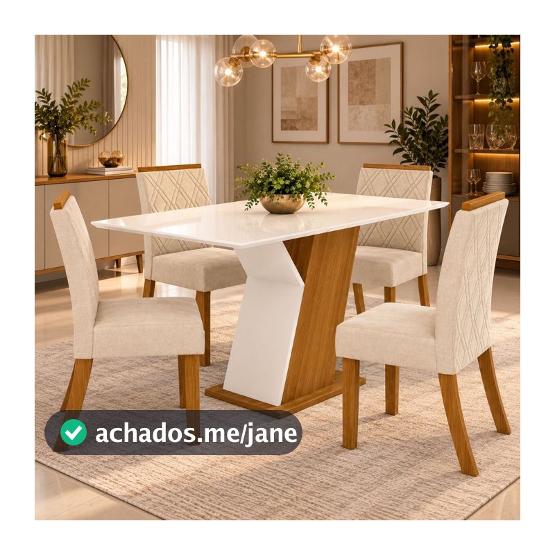 Conjunto Mesa Jantar Lupita MDF 120x80cm 4 Cadeiras Casa 812