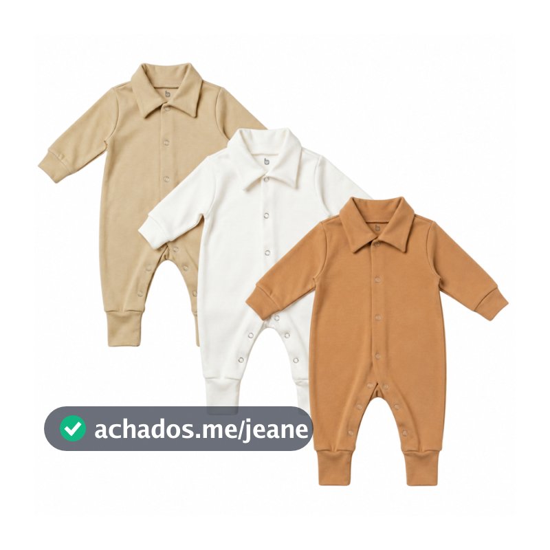 Kit 3 Macacão de Bebe Minimalista com Botão Enxoval Maternidade Benbbzin - (0 a 6 meses) (RN/P/M).