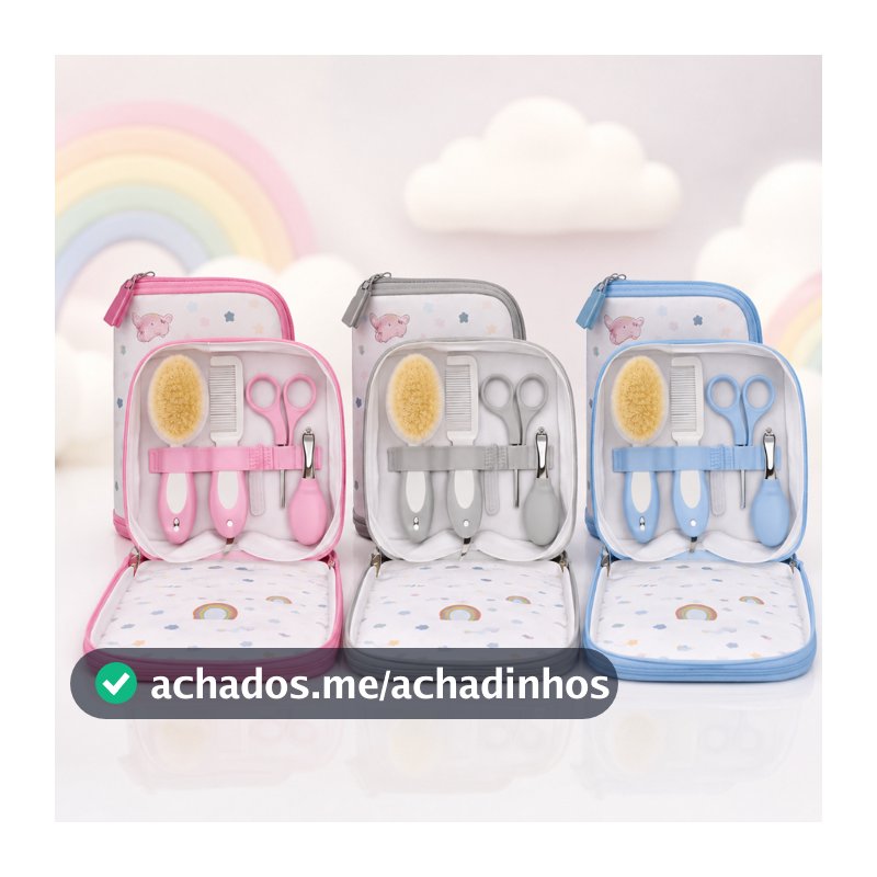Kit Higiene Infantil 5 Peças Bebê com Estojo Pente Escova Tesoura Cortador de Unha