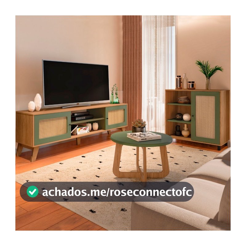 Sala de Estar Completa para TV Até 75 Polegadas Charlotte 3 Portas 3 Prateleiras Carvalho/Menta - Pnr Móveis