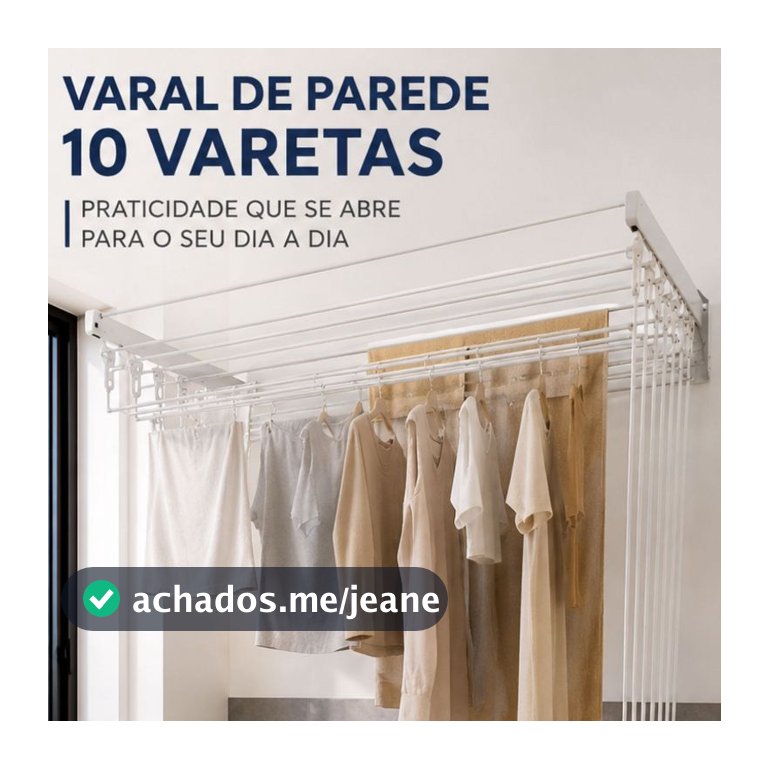 Varal Parede Individual 10 Varetas Apartamento 80/100/120/150cm