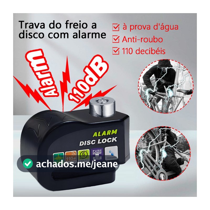 Cadeado Para Moto Com Alarme Anti Furto Reforçado Com Alarme Sonoro Para Trava De Segurança De Disco