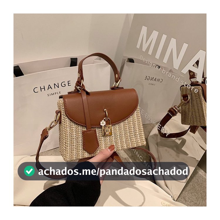 Novo estilo de costura contraste cor moda feminina bolsa de ombro bolsa de palha bolsa mensageiro