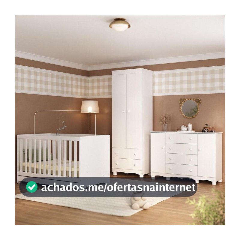 Quarto de Bebê Completo com Berço Americano 3 em 1 p/Colchão 130x70cm Dengo Multimóveis MP4596