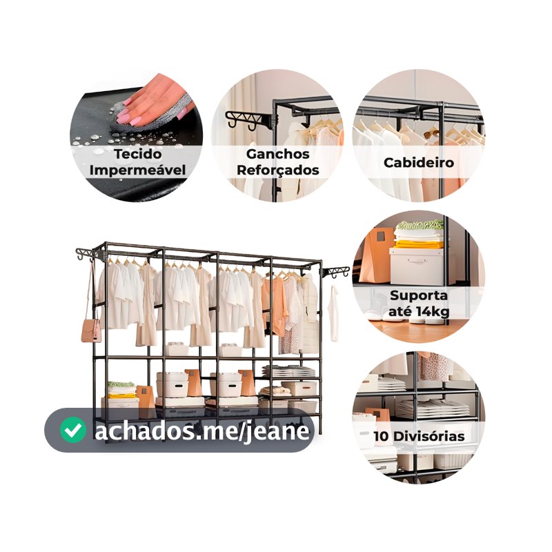 Guarda Roupa Decoteam Dobrável Closet Aberto Organizador Aço