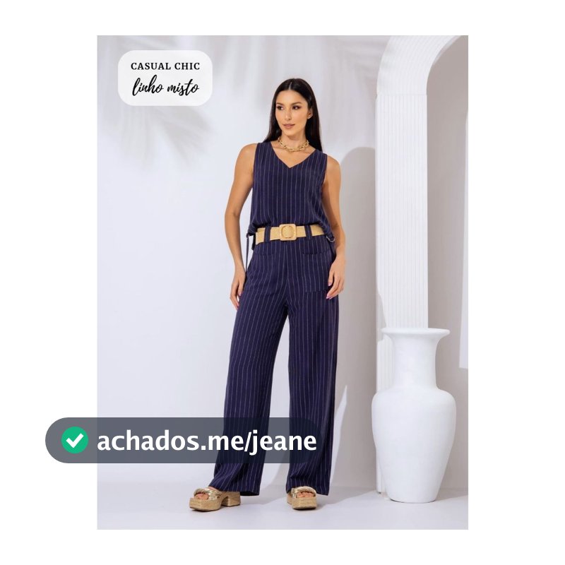 Conjunto Alfaiataria Listrado em Linho Misto