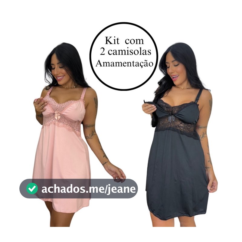 kit 2 Camisola Amamentação Abre Fácil Gestante Pós Parto Saída Maternidade Confortável