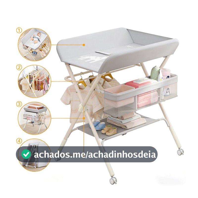 3 em 1 Trocador Dobrável Bebê Mesa de Troca com Armazenamento e Varal de Secagem para Casa Varanda P17
