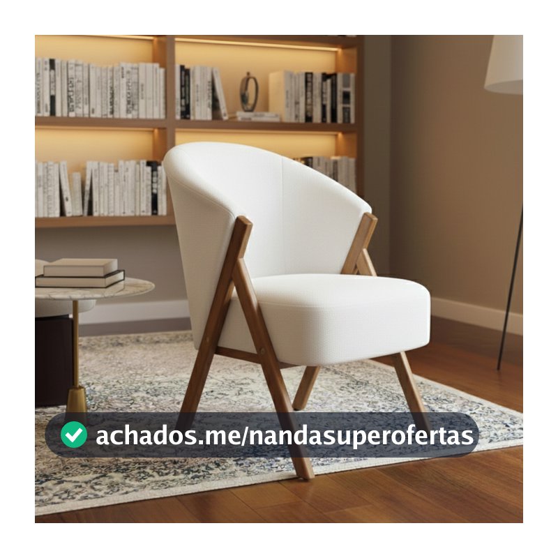 Poltrona Ibiza Luxuosa Tecido Bouclê Bucle Off Estrutura Madeira Modelo Orgânico Moderno Para Sala Estar Recepção - AV