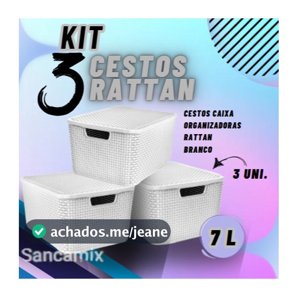 Kit 3 Cestos Caixa Organizadora Branca com Tampa Empilhavel 7 Litros cada Rattan Arqplast Toy 25586
