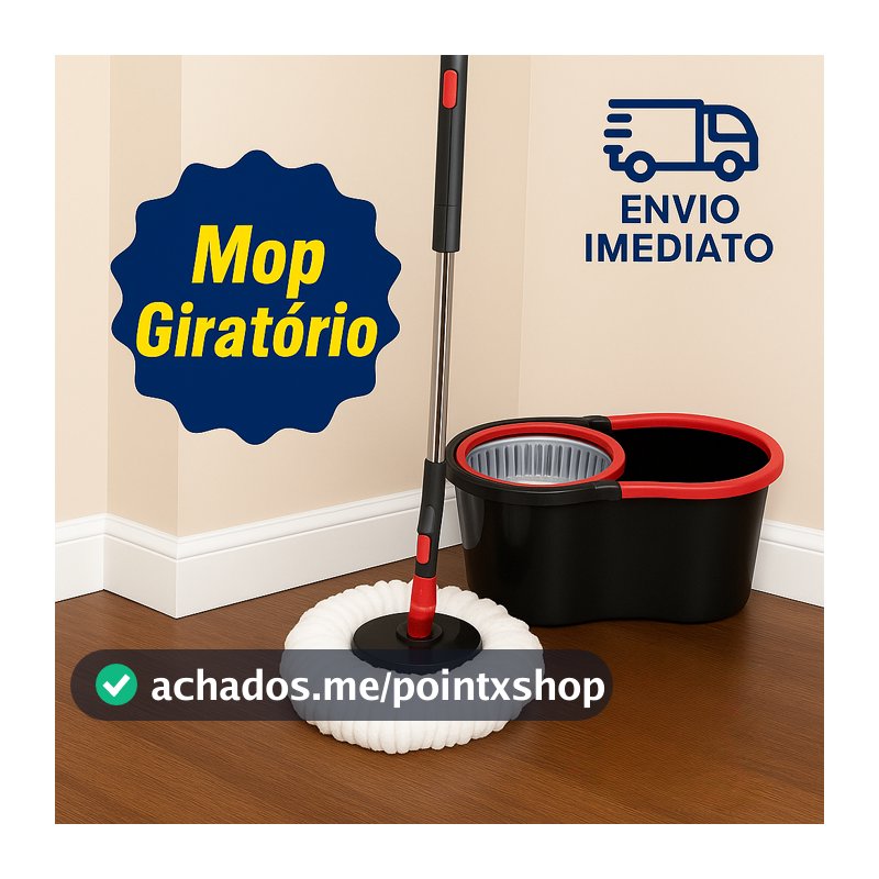 Mop Esfregão Giratório 8 Litros Plástico 360° com Refil Balde e Cesto Cabo de 140 cm