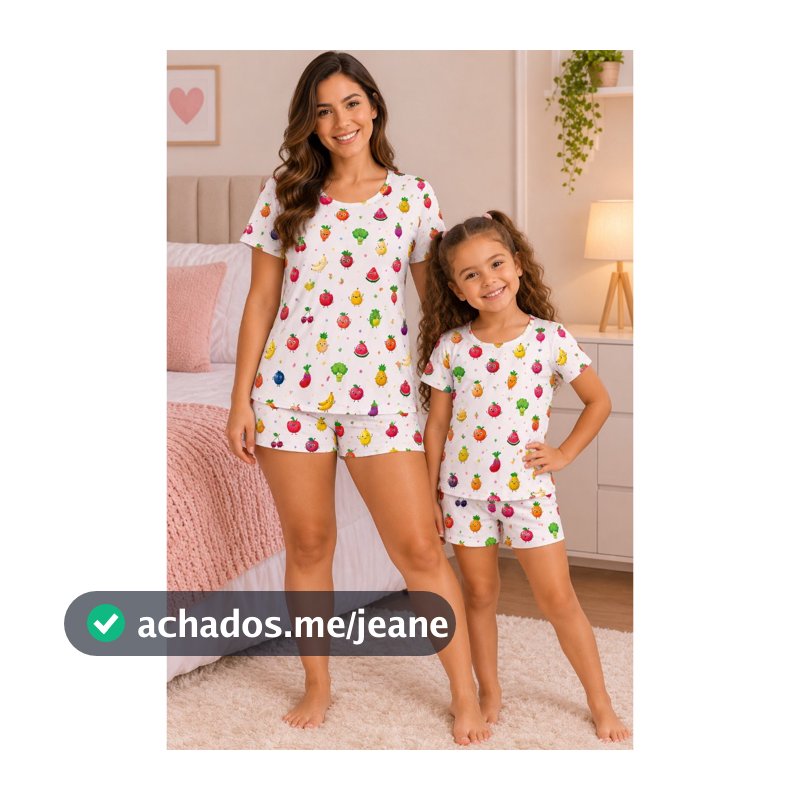 Kit 2 Baby Doll Frutinhas Mãe e Filha Pijama Feminino em Suede Canelado