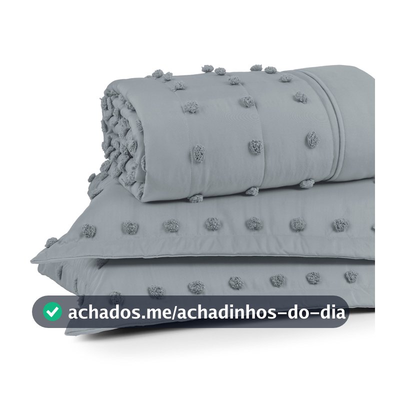Kit Cobre Leito Colcha Casal Queen King 3 Peças 300 Fios Pompom Dupla Face C Porta Travesseiro Zíper