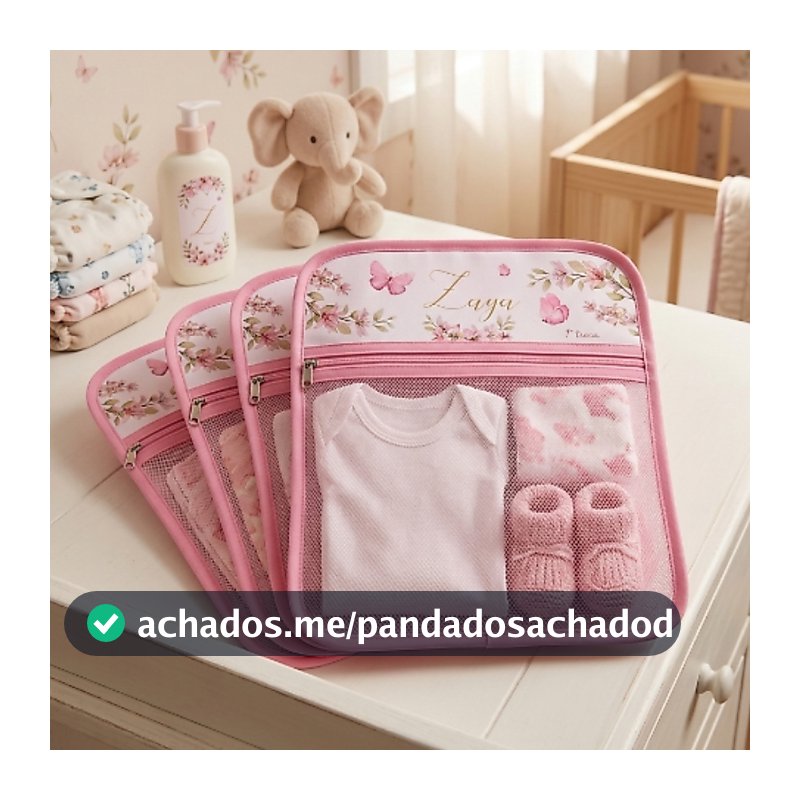Saquinhos Organizador Saída Maternidade Bebê Jardim Borboletas Aquarela Personalizado