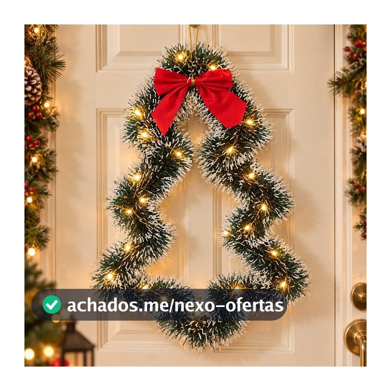 Enfeite de Porta Guirlanda Árvore de Natal Verde e Nevada Decoração Natalina