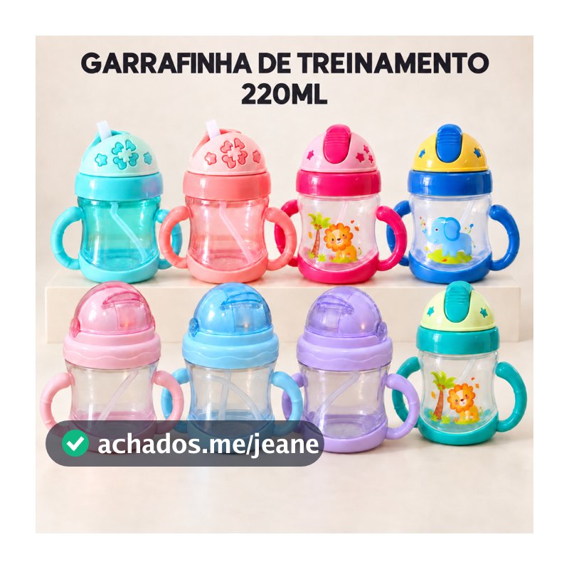 Garrafa de Água Infantil 220ml Copo de Treinamento para Bebê com Alça e Bico de Silicone Garrafinha de Plástico