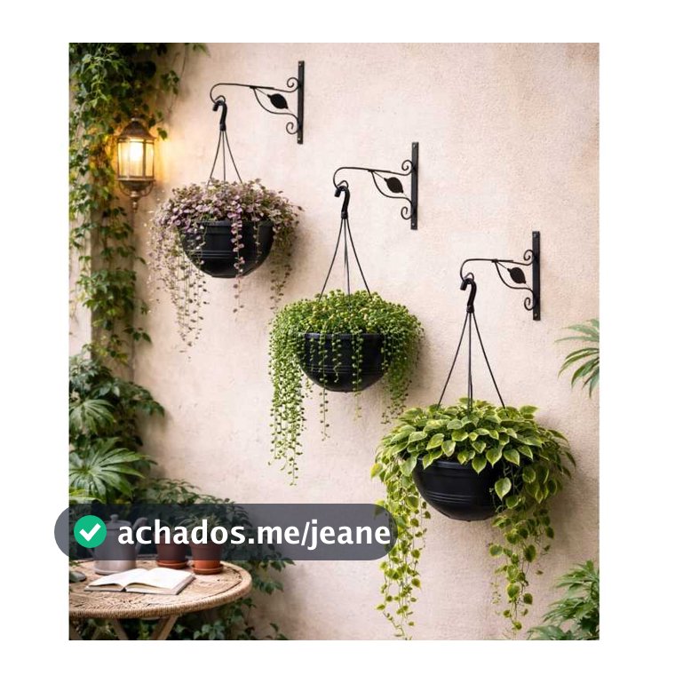 Conjunto 3 Vasos para Plantas com Suporte de Ferro Mão Francesa Vaso Suspenso Decoração Jardim