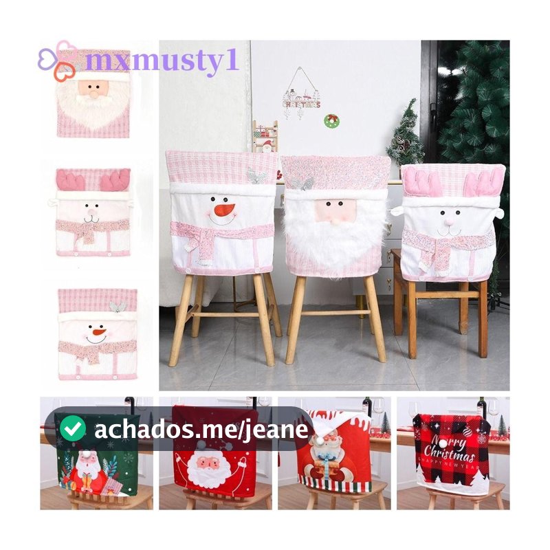 MXMUSTY Capa Para Cadeira De Natal , Macia Assento De Jantar Decoração De Mesa De Festival De Boneco De Neve Rosa