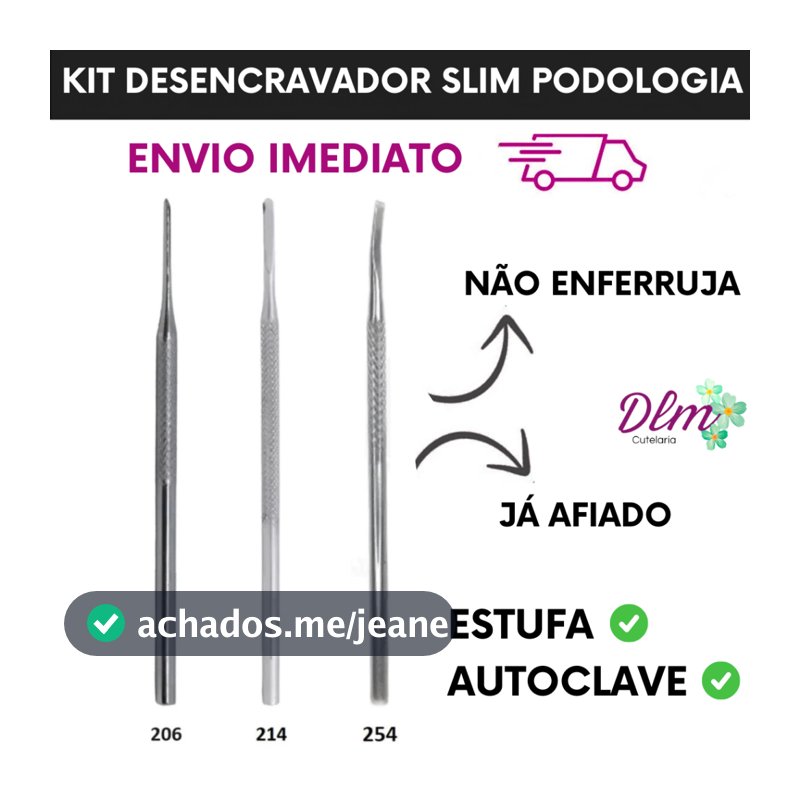 Kit Espátula Desencravador Podologia Slim  - 3 Peças N206, N214 e Formão N254 Manicure Pedicure Cutelaria