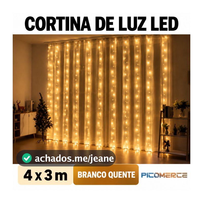 LED Cortina 4x3 led pisca luz romântica para casamento de natal ao ar livre Branco Quente