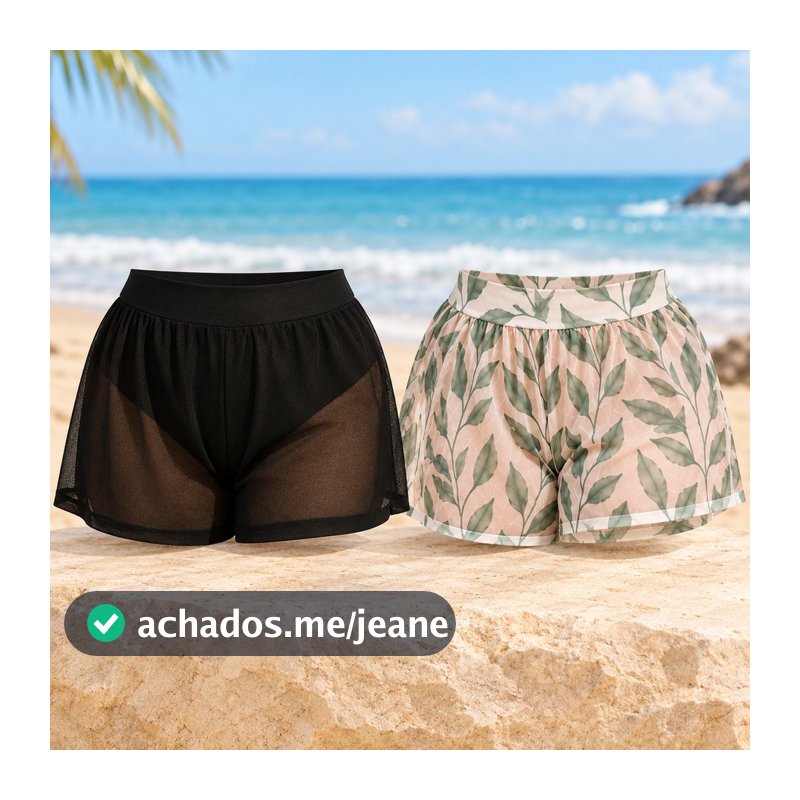 Kit 2 Shorts Saída de Praia Plus Size Tule Preto com Cores GG ao G3