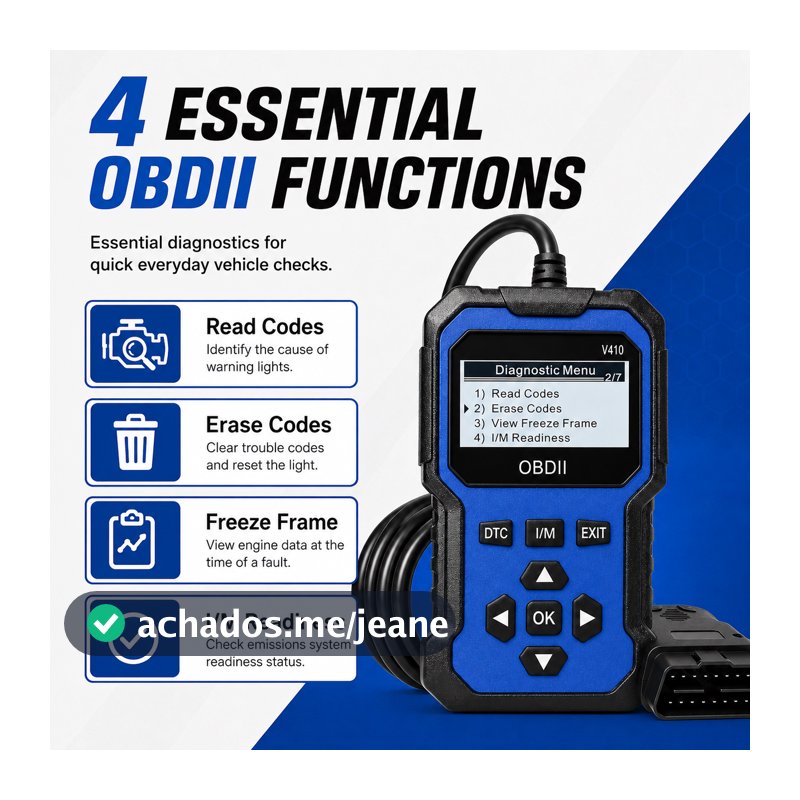 Scanner OBD2: Leitor de Códigos de Falha Veicular com Teste de Bateria, Funções Completas OBDII, Transmissão de Dados