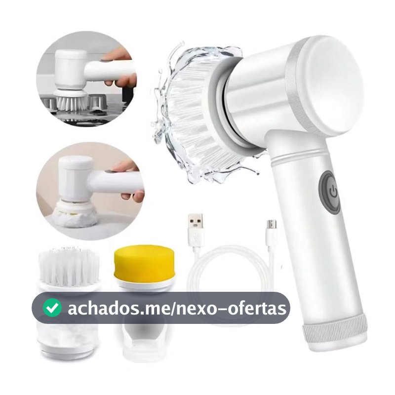 Escova Elétrica de Limpeza 5 em 1 Giratória Sem Fio Recarregável Multiuso Banheiro Cozinha Azulejo