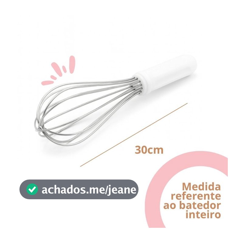 Batedor Fouet Inox Profissional Branco 25cm 30cm 35cm 40cm Fue Creme Clara Bolo Massa