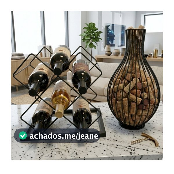 Kit Adega De Mesa Aramado Mais Porta Rolha Kit Decorativo Vinho elegância organização e sofisticação