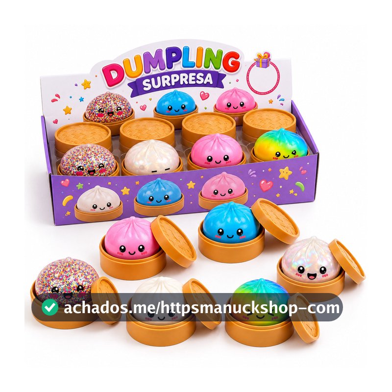 Caixa Surpresa Glitter Dumpling Squishy Antiestresse Paozinho Chines