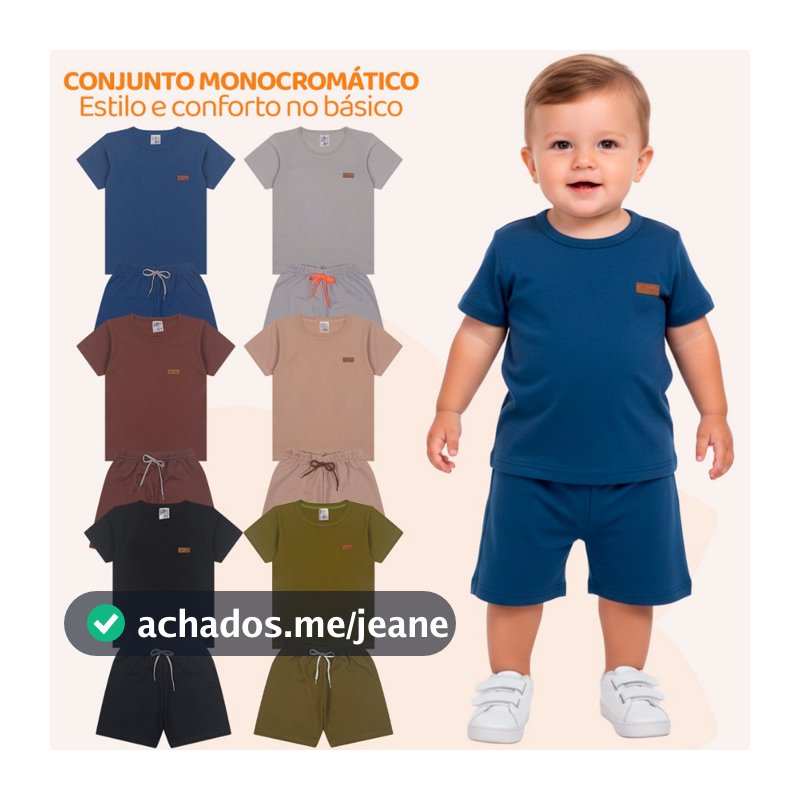 Kit 4 ou 6 Peças Conjunto Bebê Menino Neném Camiseta Bermuda Minimalista Masculino Verão Casual Algodão Liso Manga Curta
