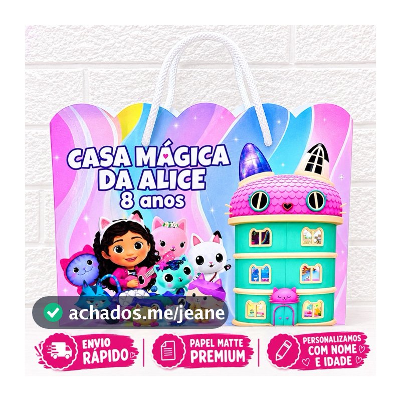 Sacolinha Personalizada A Casa Mágica da Gabby Kit sacolinha Casa Mágica da Gabby Festa Lembrancinha