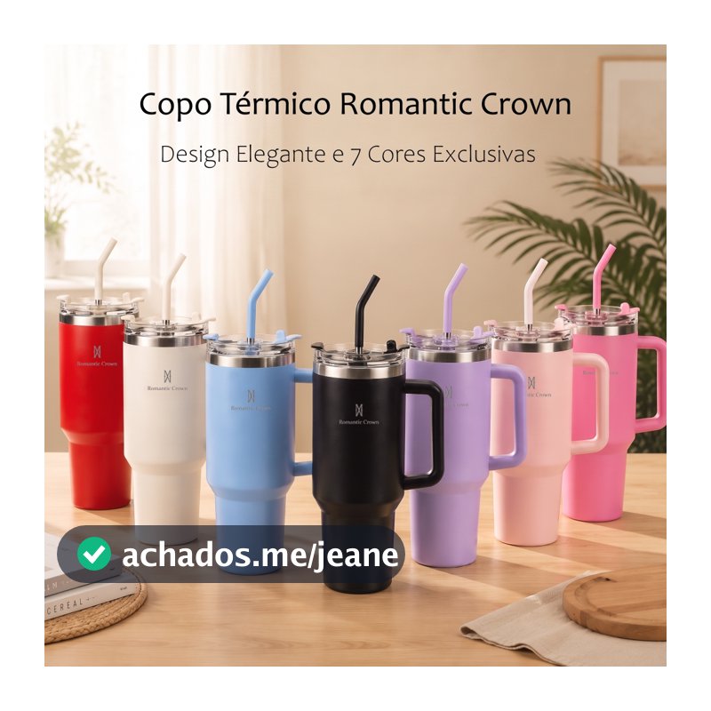 ROMANTIC CROWN Copo Térmico Inox Portátil 1200ml/600ml/1.2L Garrafa Térmica Inoxidável com Tampa e Canudo