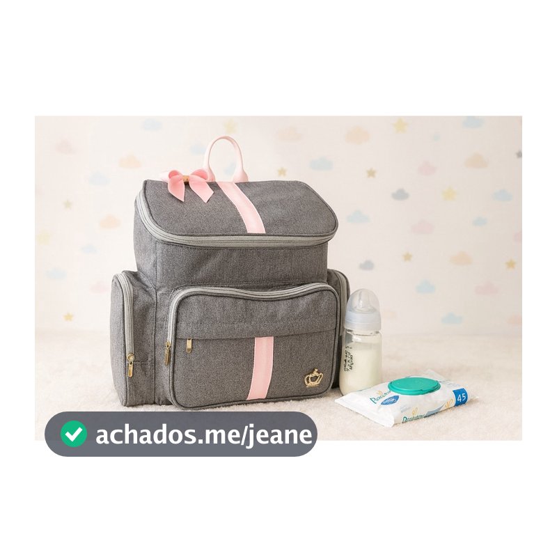 Mochila Bebe Maternidade G Luxo Cinza/Rosa Linho Laco
