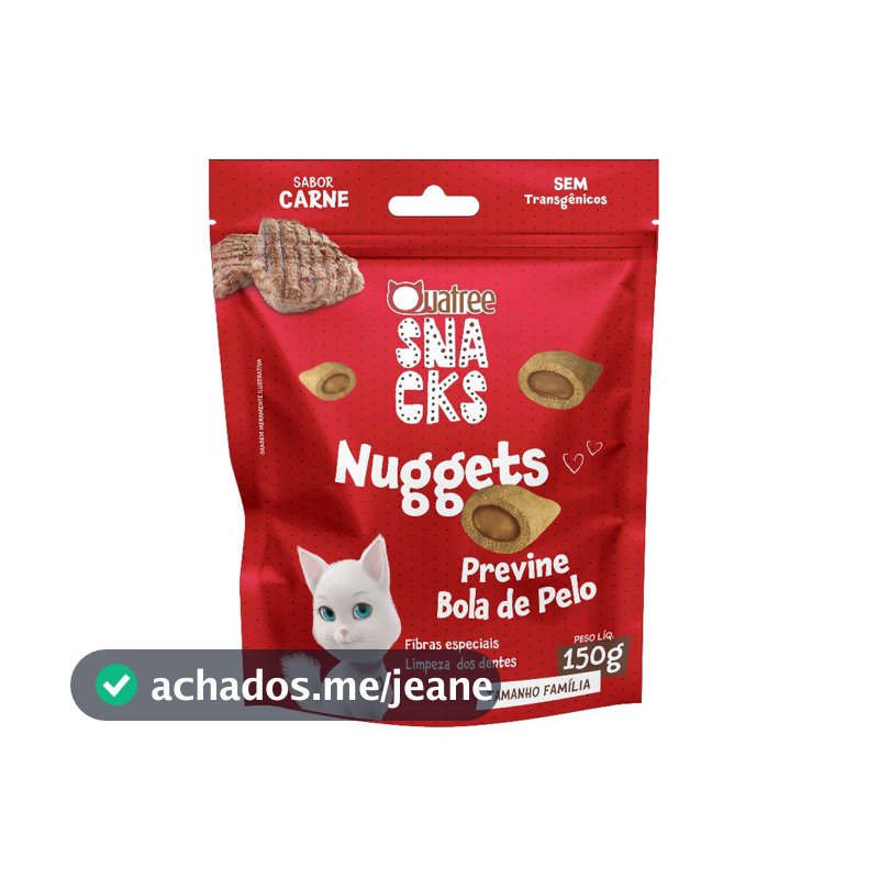 Petisco Snack Quatree Gatos Nuggets Carne Bola de Pelo 150 gr