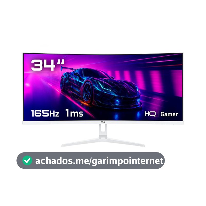 Monitor Gamer 34" Curvo Branco 1ms, 165Hz, UltraWide (QHD) - 3440x1440 AMD FreeSync, HDMI, DP, HQ Premium HQW34C16