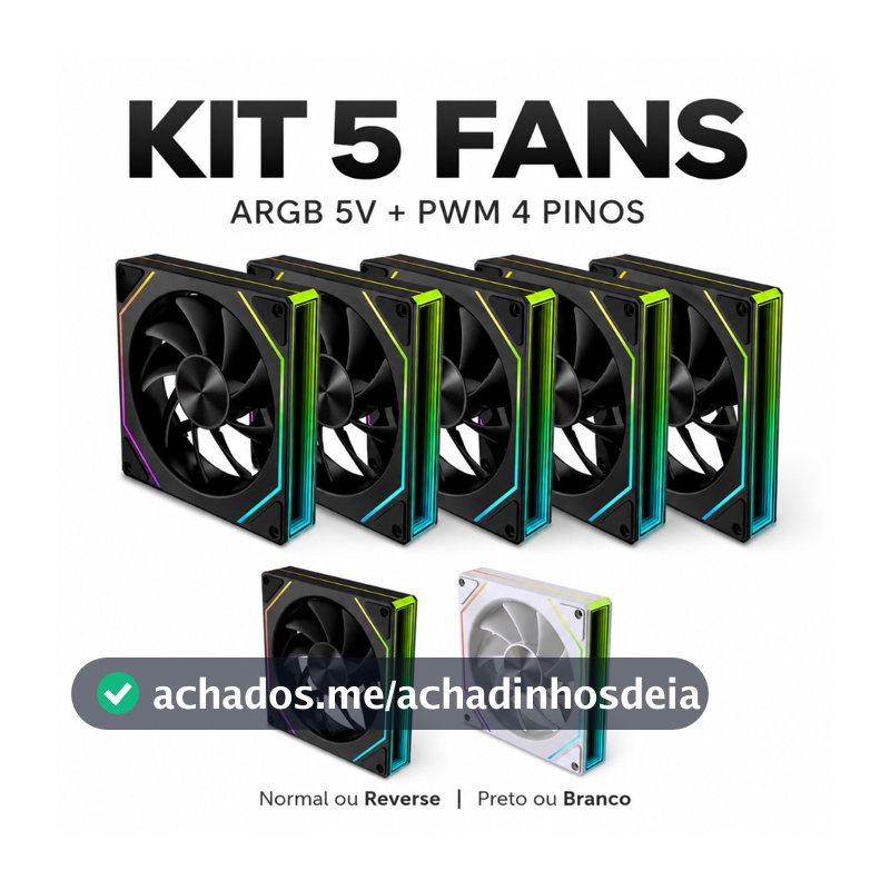 Kit 5 Cooler Fan ARGB Prism Pro 6 120mm 5V 3 Pinos PWM 4 Pinos Normal/Reverse Preto ou Branco