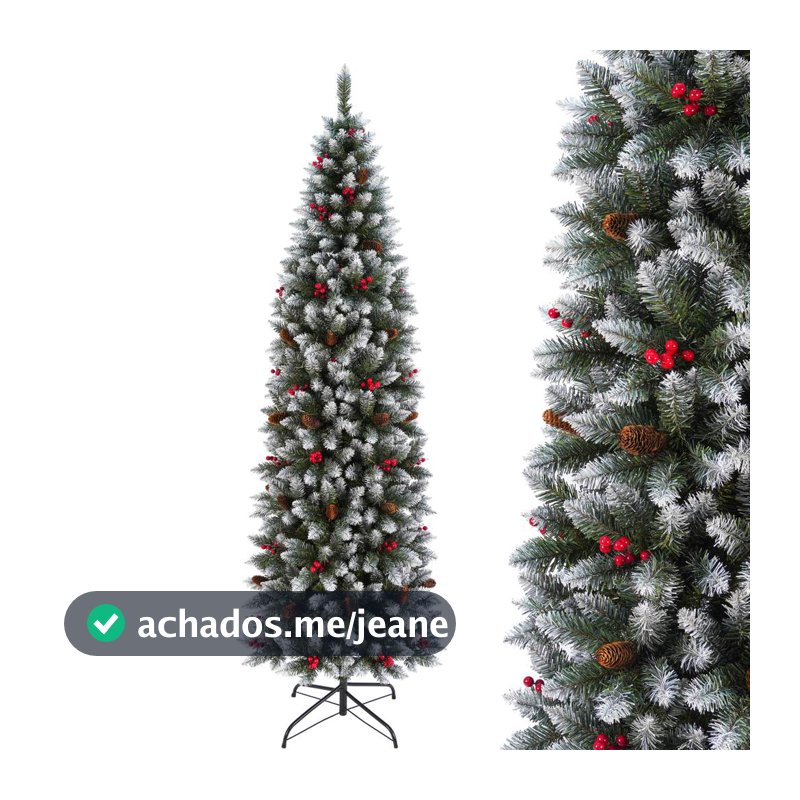 Arvore de Natal Pinheiro Slim Nevada 1,5m 1,8m 2,1m 300 600 800 Galhos Decoração Natalina Frutas