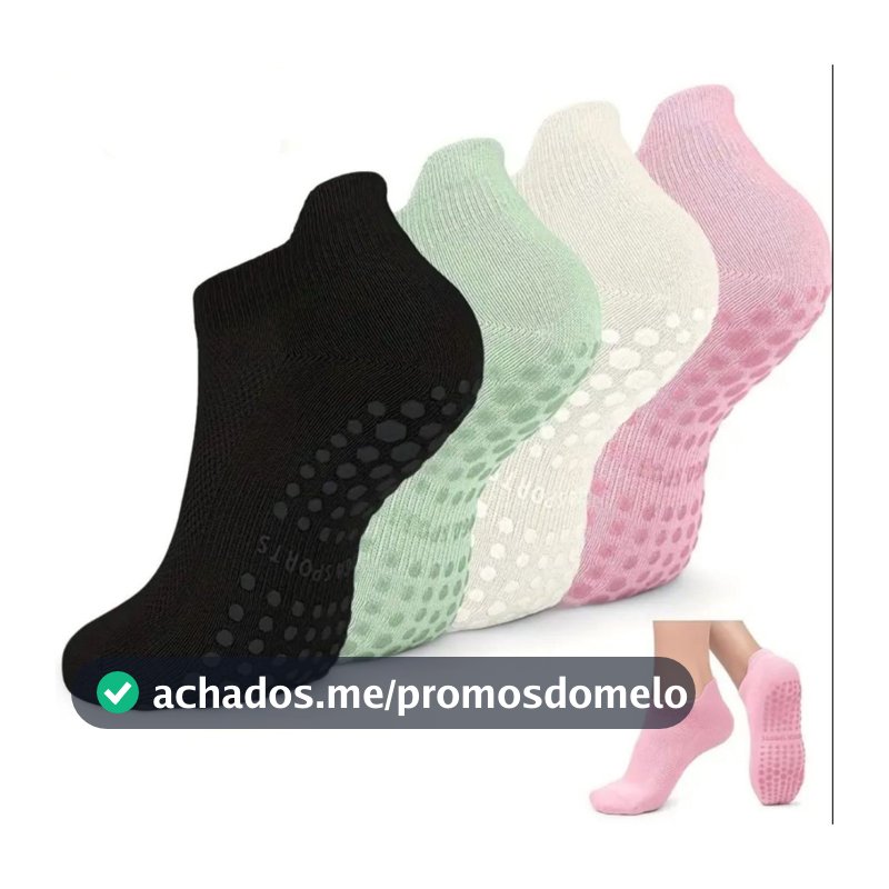 3 Pares Meia Soquete Antiderrapante Pilates e Yoga Quentinha