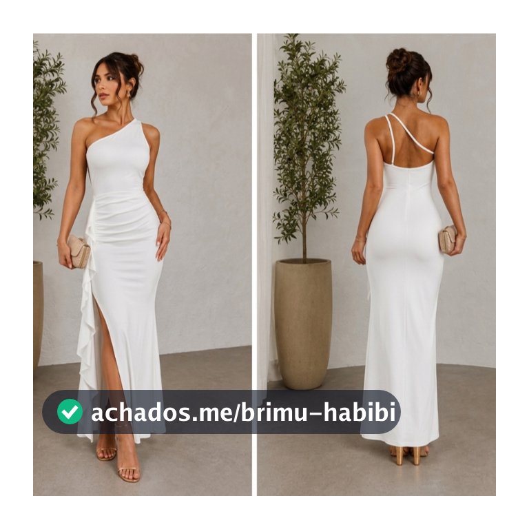 Vestido Longo Feminino Um Ombro Só com Fenda Alta Franzido Babado Festa Casamento Madrinha Formatura