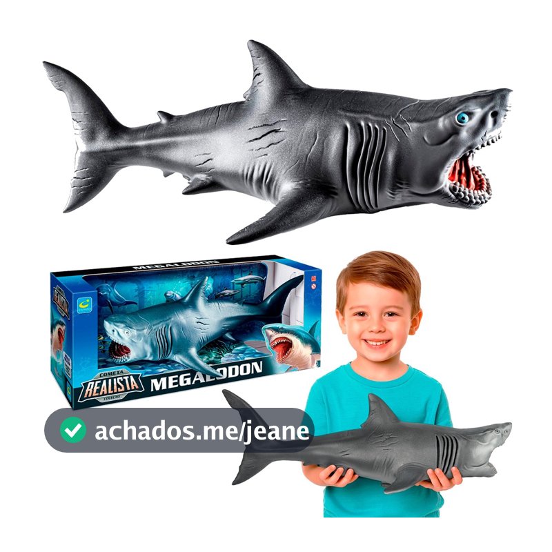 Brinquedo Tubarão Gigante Megalodon Boneco 45 Cm Em Vinil Cometa Realista - Cometa Brinquedos
