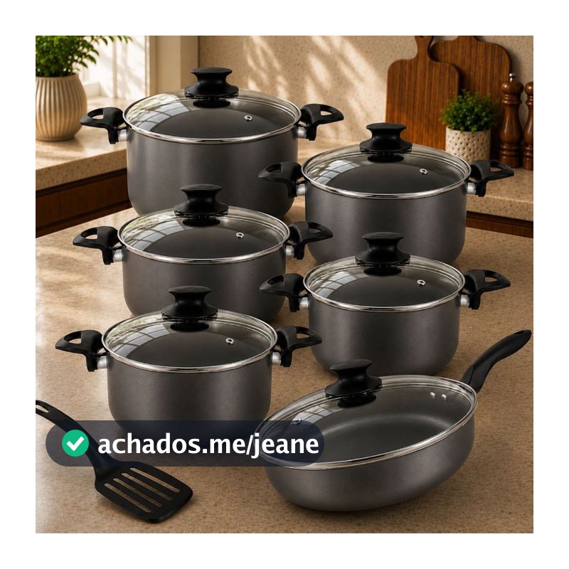 Jogo De Panelas Caçarolas 16 a 24 e Frigideira Alta 24 cm Com 5 Camadas De Antiaderente Teflon Grafite