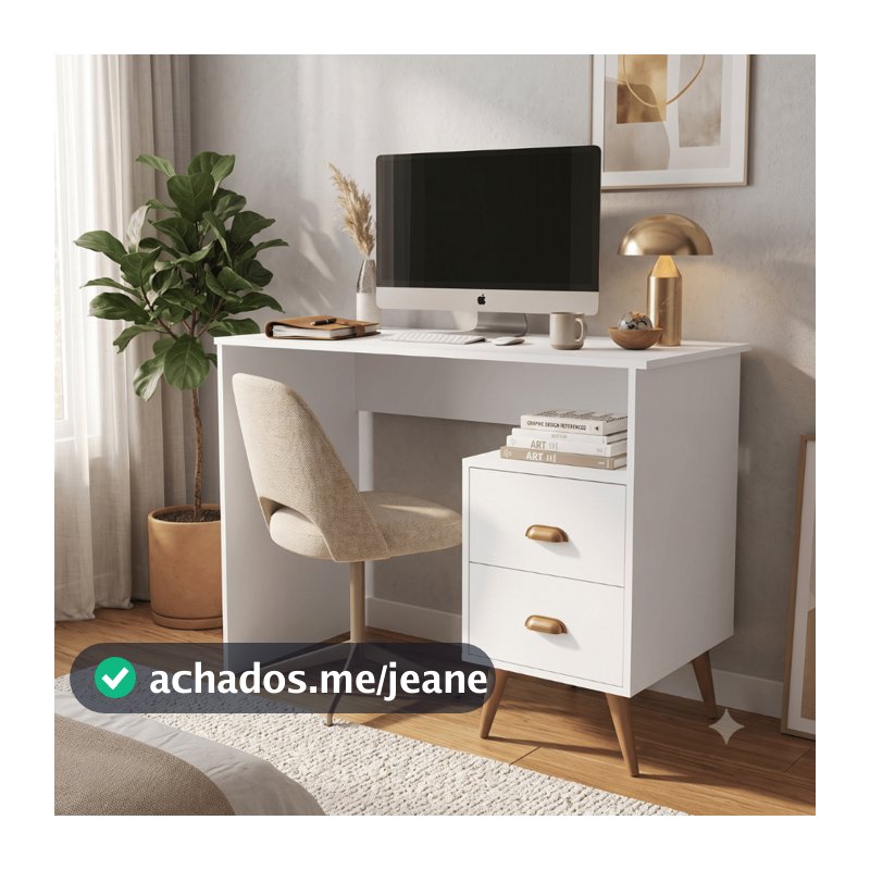 OFERTA Mesa Estudo New York Escrivaninha 2 Gavetas Nicho Home Office Escritório Quarto Compacta