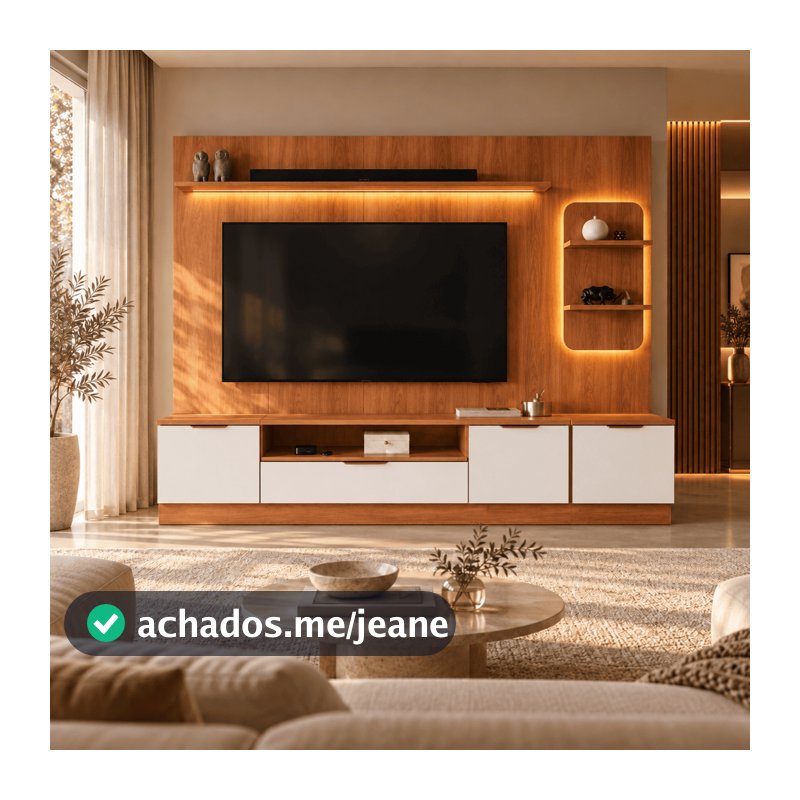 Estante Home Para TV Até 75” Noble 225cm Com Torre Nicho LED Sala Moderna Luxo Movelove