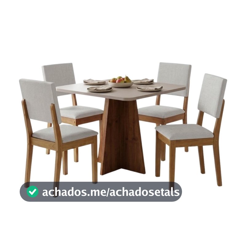 Conjunto Sala de Jantar Mesa Quadrada 0,90m Moove 4 Cadeiras Linda