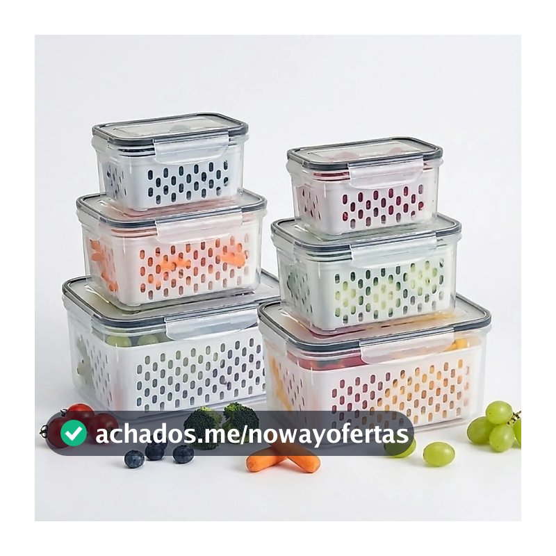 Kit Potes Herméticos Organizador de Geladeira Legumes Frutas Com Cesto Removível