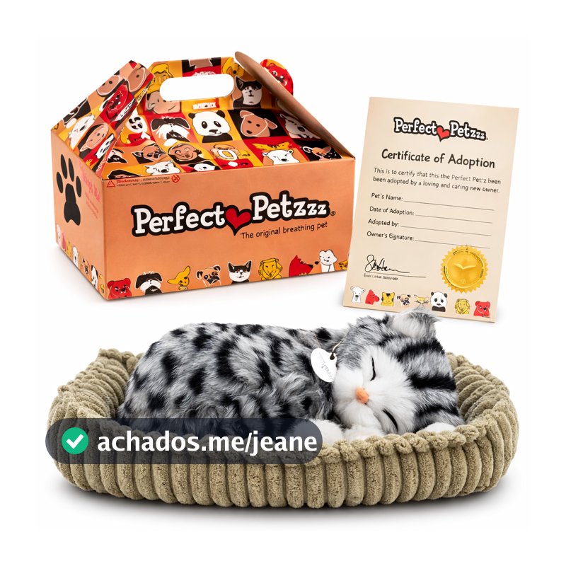 Gato de Pelúcia CinzaTabby Realista que Respira Dormindo Perfect Petzzz Filhote Brinquedo Crianças