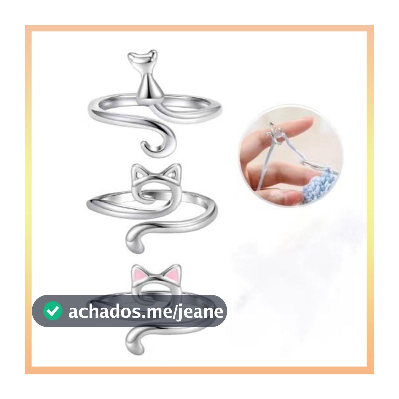 3 Pacotes De Anéis De Tricô Ajustáveis , Suporte De Guia De Fio De Crochê , Laço De Dedo De Gato Fofo , Gancho De Tecela